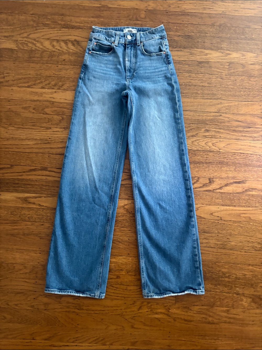 PAIGE Sasha Stefania Distressed High-Rise Wide Leg Jeans - Mid Blue Wash